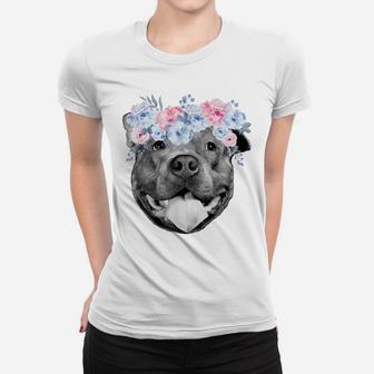 Cute Pitbull Face Floral Watercolor Flower Pittie Mom Gift Women T-shirt | Crazezy CA