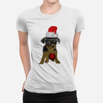 Cute Puppy Dog Christmas Hat Dog Lover Xmas Gift Women T-shirt | Crazezy