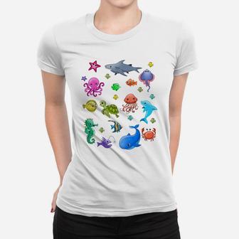 Cute Sea Animals Kids Children Ocean Creatures Clownfish Women T-shirt | Crazezy