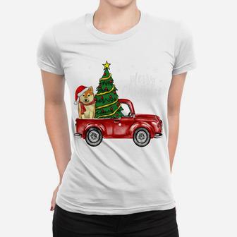 Cute Shiba Inu Dog Truck Merry Christmas Dog Lover Xmas Women T-shirt | Crazezy