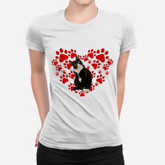 Cute Tuxedo Valentines Day Hearts Gift For Cat Lovers Women T-shirt | Crazezy