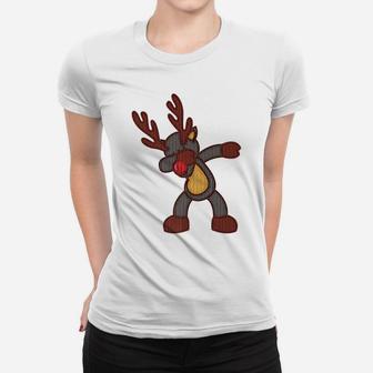 Dabbing Knitted Reindeer Christmas Rudolph Red Nose Xmas Women T-shirt | Crazezy