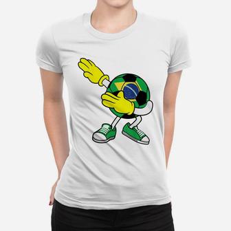 Dabbing Soccer Ball Brazil Jersey - Brazilian Football Women T-shirt | Crazezy