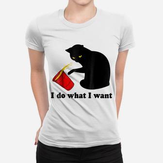 Do What I Want Black Cat Red Cup Funny Graphic Women T-shirt | Crazezy