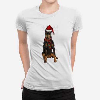 Doberman Pinscher Dog Santa Hat Xmas Ugly Christmas Sweatshirt Women T-shirt | Crazezy