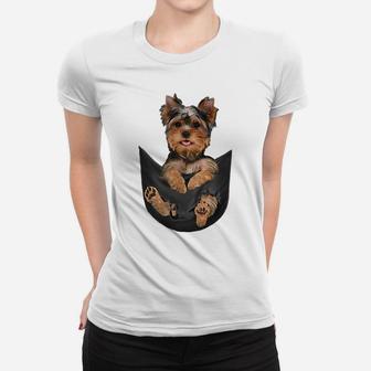 Dog Lovers Gifts Yorkshire Terrier In Pocket Funny Dog Face Women T-shirt | Crazezy UK