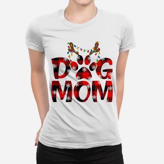 Dog Mom Buffalo Plaid Xmas Reindeer Horn Merry Christmas Sweatshirt Women T-shirt | Crazezy UK
