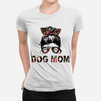 Dog Mom Messy Bun Flower Funny Dog Lover Happy Mother's Day Women T-shirt | Crazezy