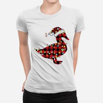 Duck Christmas Red Plaid Buffalo Pajama Farmer Gift Women T-shirt | Crazezy
