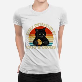 Easily Distracted By Cats And Drums Cats Lover Vintage Women T-shirt | Crazezy CA