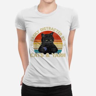 Easily Distracted By Cats And Yarn Cats Lover Vintage Women T-shirt | Crazezy CA