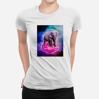 Elephant Riding Doughnut In Space With Rainbow Women T-shirt - Thegiftio UK