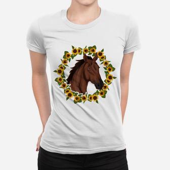 Equestrian Sunflower Horse Riding Animal Yellow Flower Horse Women T-shirt | Crazezy
