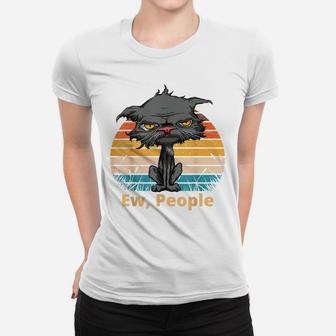 Ew People Funny Bored Cat Yellow Eyes Cat Lovers Retro Women T-shirt | Crazezy