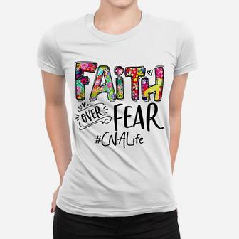 Faith Over Fear Flower Style Cna Life Watercolor Vintage Women T-shirt | Crazezy