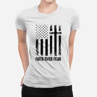 Faith Over Fears Christian Cross American Usa Flag Gym Women T-shirt | Crazezy UK