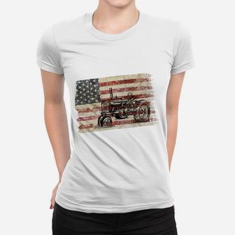 Farming Patriotic American Usa Flag Antique Tractor Women T-shirt | Crazezy AU