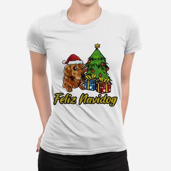 Feliz Navidog Golden Retriever Santa Hat Christmas Women T-shirt | Crazezy