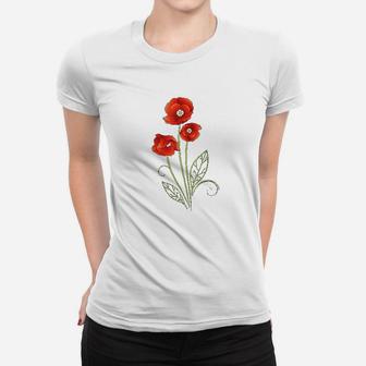 Floral Red Poppies Flower With Leaves Women T-shirt | Crazezy
