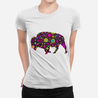 Flower Patterns Bison Buffalo T Shirt Women T-shirt | Crazezy UK