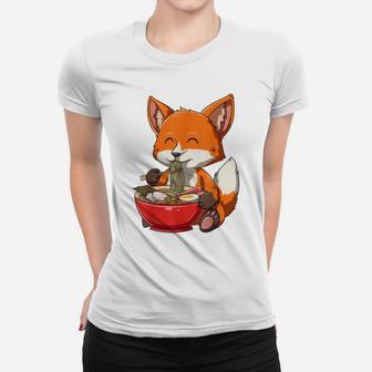 Fox Eating Ramen Ramen Noodle Lovers Fox Themed Gift Women T-shirt | Crazezy