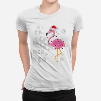Funny Christmas Flamingo Festive Lights Snowflakes Santa Hat Women T-shirt | Crazezy UK