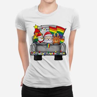 Funny Christmas Santa & Reindeer In Truck Support Lgbt Pride Women T-shirt | Crazezy CA