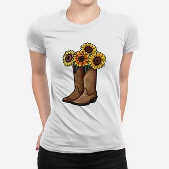 Funny Cowgirl Country Gift Women Girls Sunflower Boots Lover Women T-shirt | Crazezy