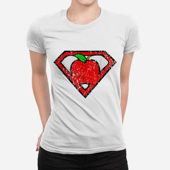 Funny Cute Distressed Super Teacher Superhero Apple Shirt Women T-shirt | Crazezy UK