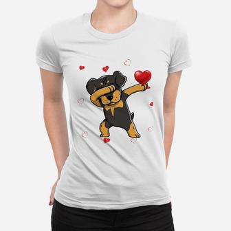 Funny Dabbing Rottweiler Dog Breeds Valentines Day Gift Women T-shirt - Seseable
