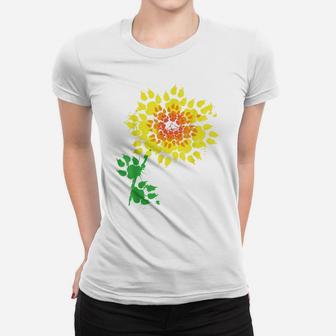 Funny Dog Sunflower Paw Print Gift | Animal Lovers For Girls Women T-shirt | Crazezy