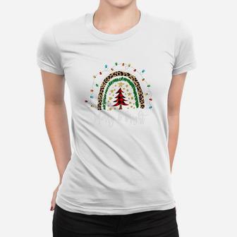 Funny Merry And Bright Christmas Boho Rainbow Lights Holiday Women T-shirt | Crazezy