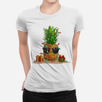 Funny Pineapple Christmas Tree Lights Xmas Gifts Women T-shirt | Crazezy