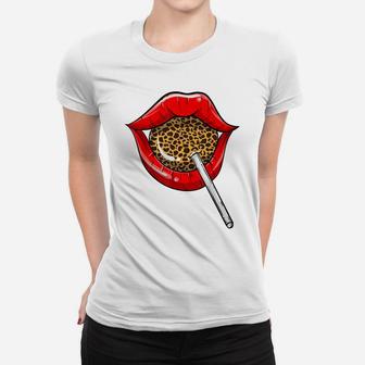 Funny Red Lip Leopard Print Gift | Cheetah Lolly Men Women Women T-shirt | Crazezy