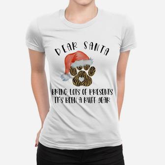 Funny Santa Hat Dog Cat Paw Print Tshirt Christmas Clothes Women T-shirt | Crazezy