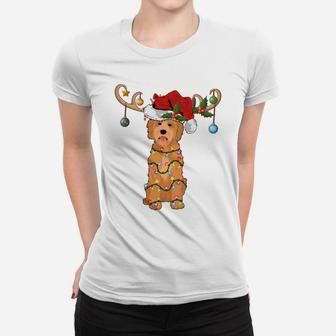 Funny Santa Hat Reindeer Goldendoodle Christmas Women T-shirt | Crazezy AU