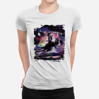 Galaxy Cat On Dinosaur Unicorn In Space Women T-shirt | Crazezy CA