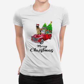 German Shepherd Ride Red Truck Christmas Pajama Raglan Baseball Tee Women T-shirt | Crazezy DE