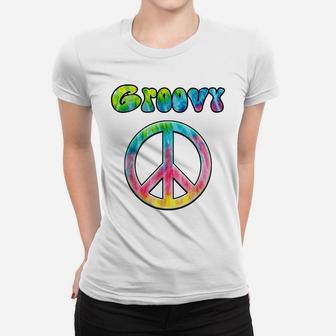 Groovy 70'S Retro Vintage Tie Dye Hippie Peace Sign Women T-shirt | Crazezy