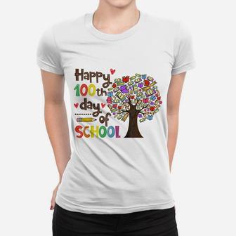 Happy 100 Days Of School Educational Books Tree Teacher Gift Women T-shirt | Crazezy DE