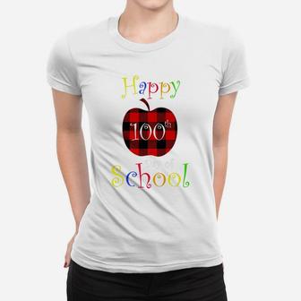 Happy 100Th Day Of School, Apple With Red Plaid Teacher Gift Women T-shirt | Crazezy