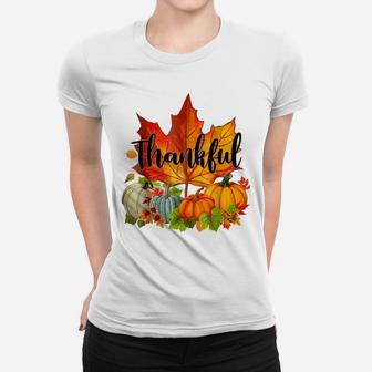 Happy Thanksgiving Day Autumn Fall Maple Leaves Thankful Women T-shirt | Crazezy AU