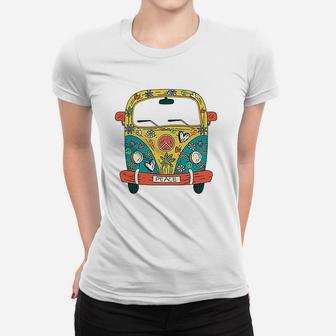 Hippie Van Flowers Love Peace Freedom Symbol Women T-shirt | Crazezy AU