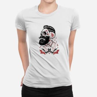 Hipster Skull Beard Retro Mens Beard Shaving Gift Women T-shirt - Thegiftio UK
