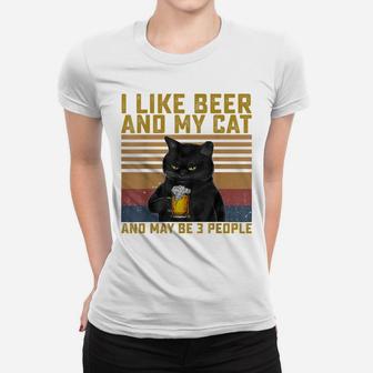 I Like Beer My Cat And Maybe 3 People Cat Lovers Gift Women T-shirt | Crazezy AU