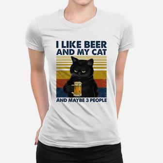 I Like Beer My Cat And Maybe 3 People Funny Cat Lovers Gift Sweatshirt Women T-shirt | Crazezy CA