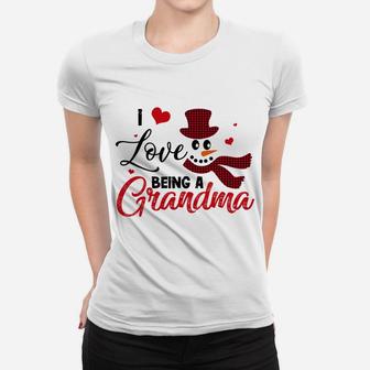 I Love Being A Grandma Snowman Plaid Red Family Christmas Sweatshirt Women T-shirt | Crazezy