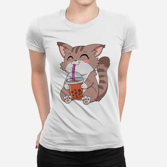 Japanese Kawaii Anime Cat Boba Tea Women T-shirt | Crazezy CA