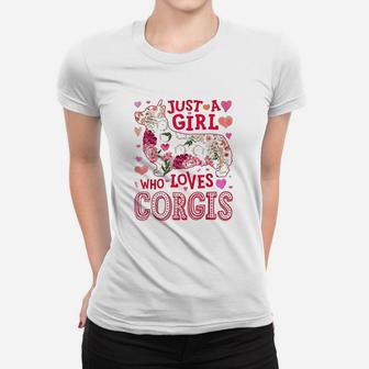 Just A Girl Who Loves Corgis Dog Silhouette Flower Floral Women T-shirt | Crazezy DE