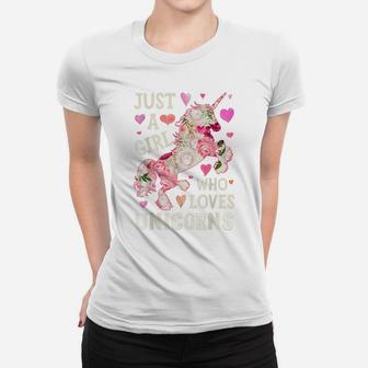 Just A Girl Who Loves Unicorns Unicorn Silhouette Flower Women T-shirt | Crazezy AU